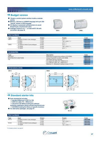 Crouzet Millenium 3 Budget Version Product Leaflet - cover page