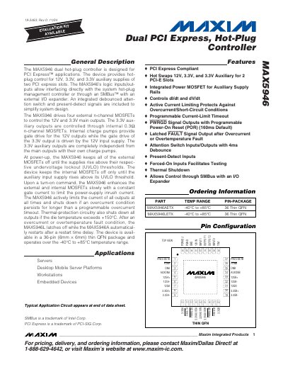 Maxim Integrated MAX5946 Dual PCI Express Hot-Plug Controller Datasheet - cover page