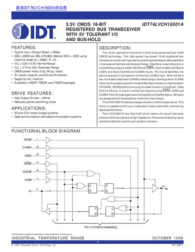 IDT IDT74LVCH16501A Registered Bus Transceiver Datasheet - cover page