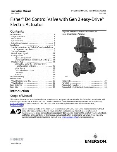 Fisher D4 Control Valve with Gen 2 easy-Drive Actuator Instruction Manual - cover page