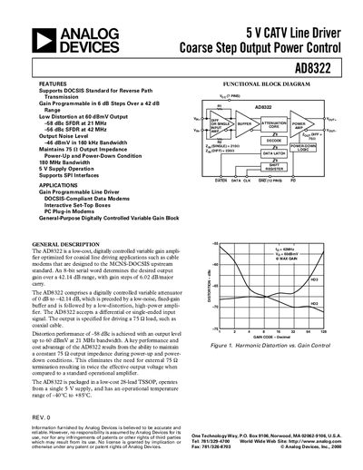 Analog Devices AD8322 Datasheet - cover page