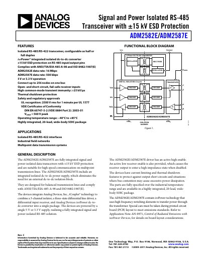 Analog Devices ADM2582E/ADM2587E Product Handbook - cover page