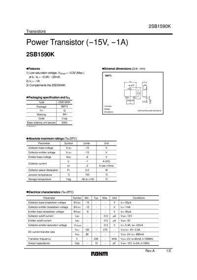 ROHM 2SB1590K Datasheet - cover page
