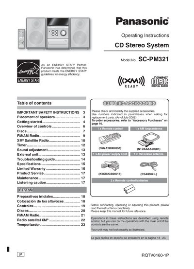Panasonic SC-PM321 CD Stereo System Operating Instructions - cover page