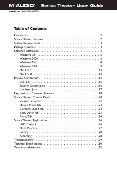 M-Audio Sonica Theater User Guide - cover page