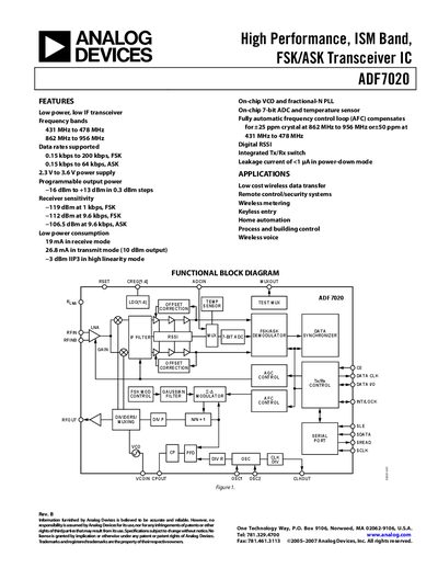 Analog Devices ADF7020 Transceiver IC Handbook