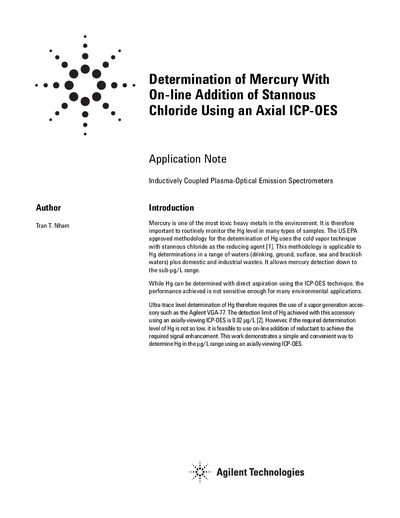 Agilent 720-ES Axial ICP-OES Mercury Determination Application Note - cover page