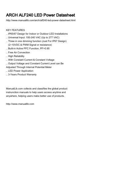 ARCH ALF240 Series LED Power Datasheet - cover page