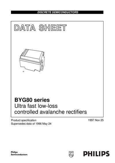 Philips BYG80 Series Ultra Fast Low-Loss Controlled Avalanche Rectifiers Datasheet - cover page
