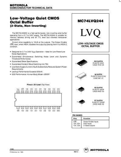 Motorola MC74LVQ244 Datasheet - cover page