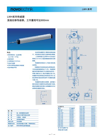 Novotechnik LWH Sensor Datasheet - cover page