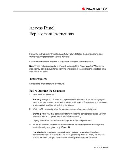 Apple Power Mac G5 Access Panel Replacement Instructions - cover page