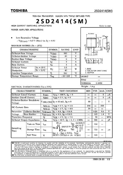 Toshiba 2SD2414(SM) Transistor Datasheet - cover page