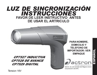 Actron CP7527/7528/7529 Synchronization Light Manual - cover page