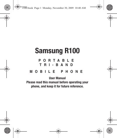 Samsung R100 Portable Tri-Band Mobile Phone User Manual