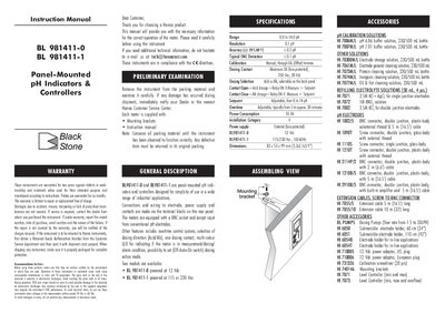 Hanna BL 981411-0/1 Panel-Mounted pH Indicators Controllers Instruction Manual - cover page