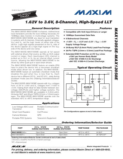 Maxim MAX13055E–MAX13058E 8-Channel Bidirectional Level Translator Datasheet - cover page