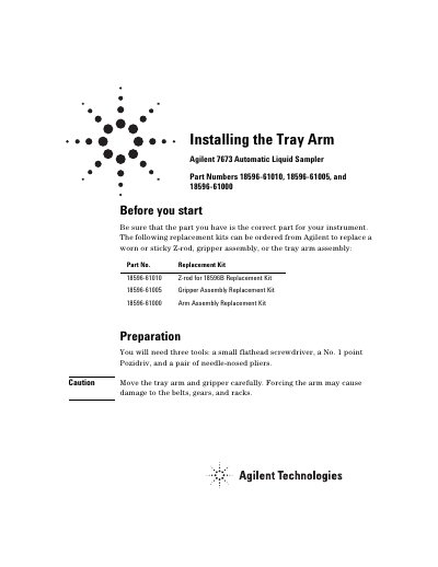 Agilent 7673 ALS Installation Guide (18596-90197)