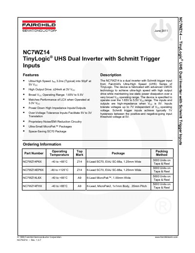 Fairchild Semiconductor NC7WZ14 Datasheet - cover page