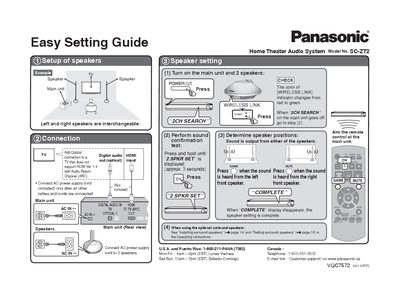 Panasonic SC-ZT2 Home Theater Audio System Setup Guide - cover page