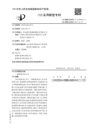 Weilgede CN213063511U Bridge Plug Setting Tool Utility Model Patent Document