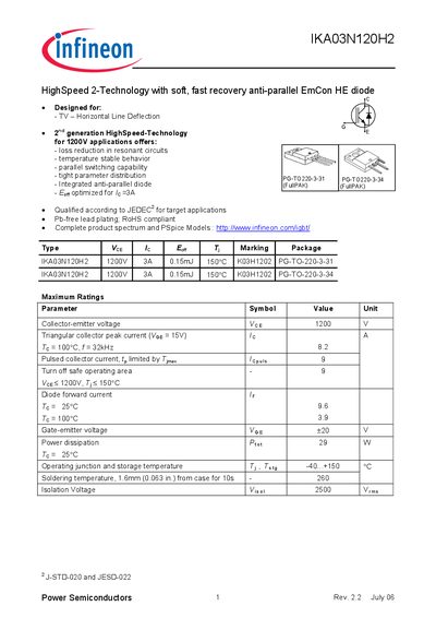 INFINEON IKA03N120H2 Manual - cover page
