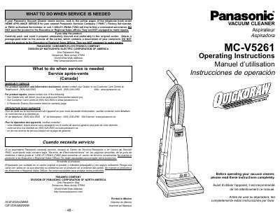 Panasonic MC-V5261 Vacuum Cleaner Operating Instructions - cover page