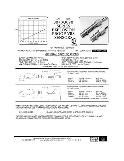 Invensys 3070/3090 Series Explosion Proof VRS Sensors Product Leaflet - cover page