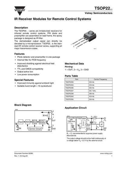 Vishay TSOP22.. Datasheet - cover page