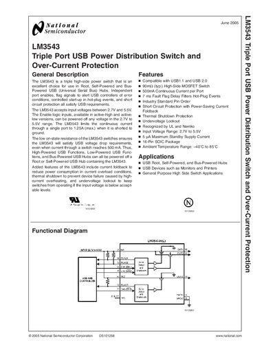 National Semiconductor LM3543 Triple Port USB Power Distribution Switch Datasheet - cover page