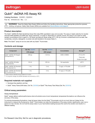 Thermo Fisher Scientific Qubit dsDNA HS Assay Kit User Guide - cover page