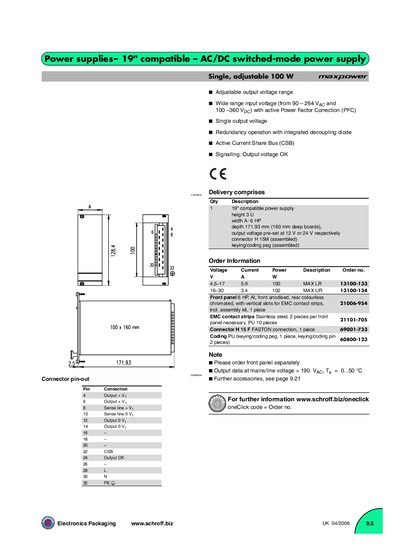 SCHROFF 19" Compatible AC/DC Switched-Mode Power Supply User Manual - cover page