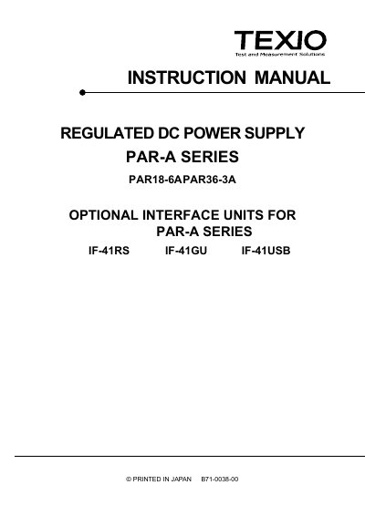PAR-A Series Regulated DC Power Supply Instruction Manual - cover page