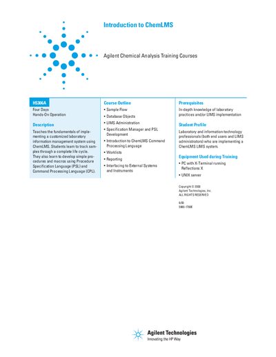 Agilent ChemLMS (H5306A) Training Course Introduction - cover page
