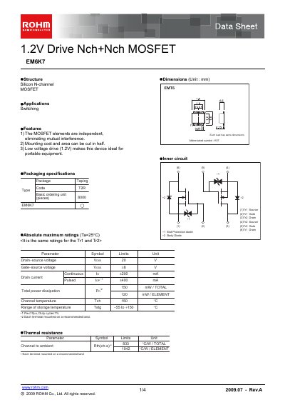 ROHM EM6K7 Datasheet - cover page