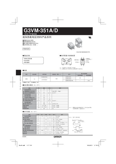Omron G3VM-351A/D MOS FET Relay Manual - cover page