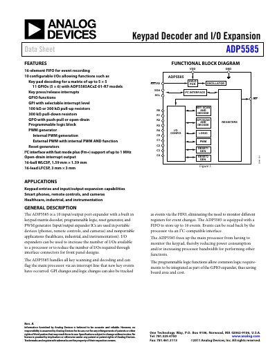 Analog Devices ADP5585 Datasheet Rev A - cover page