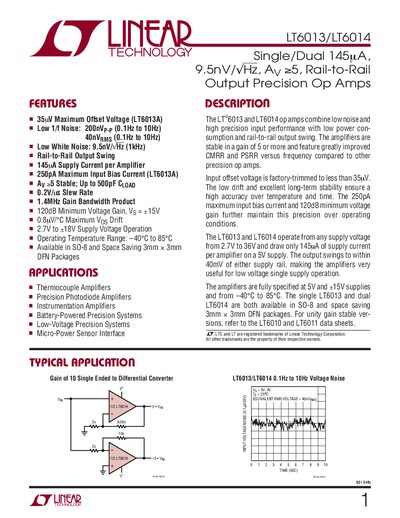 Linear Technology LT6013/LT6014 Datasheet - cover page
