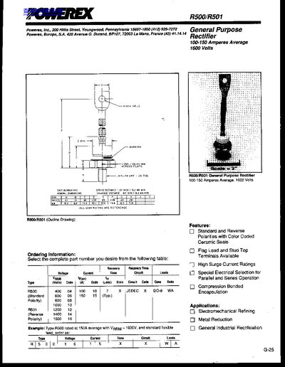 Powerex R500/R501 General Purpose Rectifier Datasheet - cover page