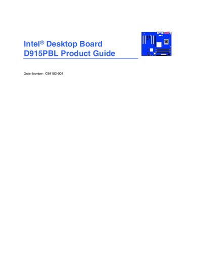 Intel D915PBL Desktop Board Product Guide - cover page