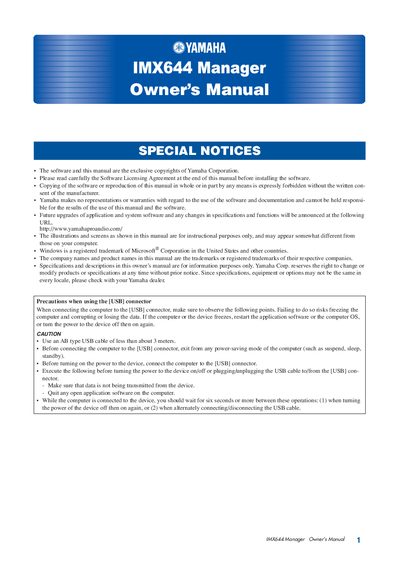Yamaha IMX644 Manager Owner's Manual