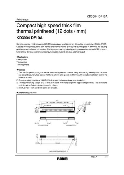 ROHM KD3004-DF10A Printhead Datasheet - cover page