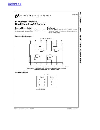 National Semiconductor 5437/DM5437/DM7437 Quad 2-Input NAND Buffers Datasheet - cover page