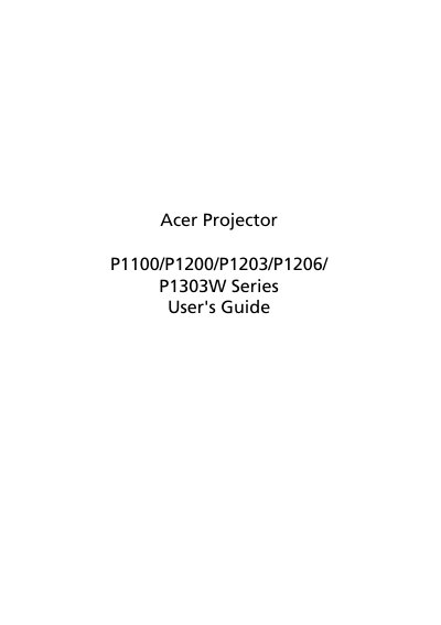 Acer P1100/P1200/P1203/P1206/P1303W Series Projector User's Guide - cover page