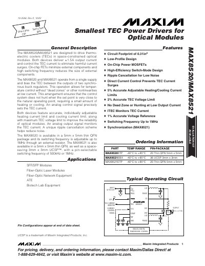 Maxim MAX8520/MAX8521 TEC Power Driver Datasheet - cover page