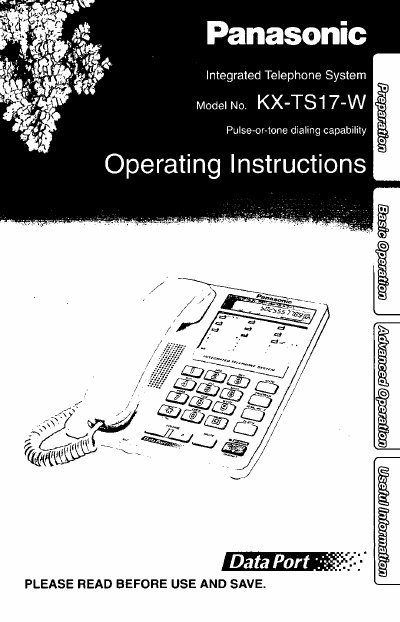 Panasonic KX-TS17-W Integrated Telephone System Operating Instructions - cover page