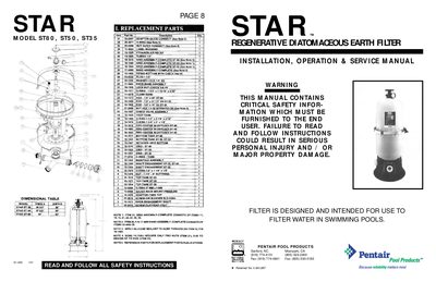 Pentair STAR DE Filter ST80/ST50/ST35 Installation Operation & Service Manual - cover page