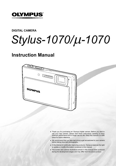 Olympus Stylus-1070/L1-1070 Digital Camera Instruction Manual - cover page