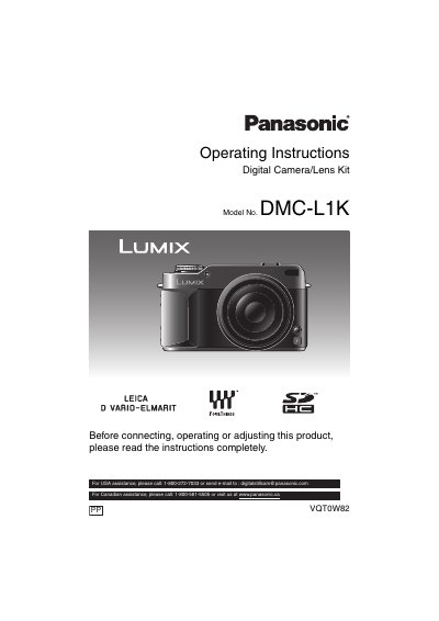 Panasonic DMC-L1K Digital Camera Operating Instructions - cover page