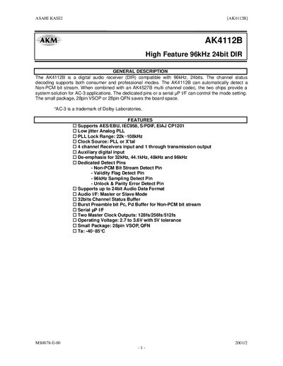 Asahi Kasei AK4112B Datasheet